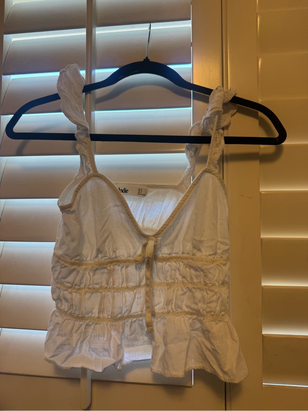 Elodie White Ruched Tie-Front Crop Top